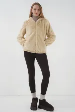 5091 Hooded Fur-Lined Coat with Lining - Biscuit