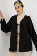 Keten Tesettür Kimono 5968 - Siyah