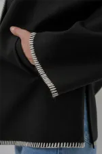 Kadın Nakışlı Kaşe Ceket 9167 - Siyah