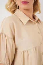 Kadın Kısa Kol Crop Gömlek 20335 - Bej