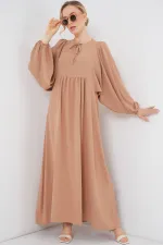 Kadın Balon Kol Uzun Tesettür Elbise 2464 - Bisküvi