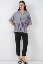 Fermuarlı Kadın Gömlek 0721 - Gri