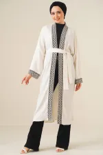5865 Embroidered Knitted Long Kimono - White