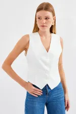 6796 Short Woven Vest - Ecru
