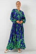 Robe hijab à motifs authentiques 2423 - Violet-vert
