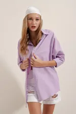 3900 Oversize Uzun Basic Gömlek - Lila