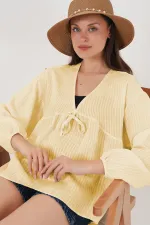 Chemisier à manches longues et lacets sur le devant pour femme 946 - Jaune