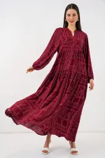 Robe longue hijab à motifs pour femme 2585 - B. Bordeaux