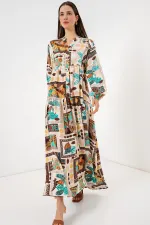 Robe longue hijab à motifs pour femme 2585 - Marron clair