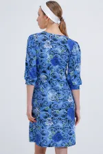 Robe midi à motif rose saxonne pour femme 2477