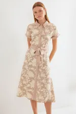 2455 Patterned Shirt Dress - Beige