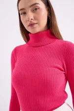 Pull à col roulé en maille 10311 - Fuchsia