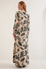 Women's Anthracite Cream Patterned Knitted Hijab Dress 1525