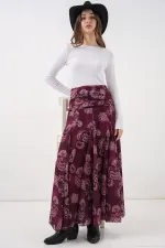 Jupe en mousseline à motifs pour femme 8057 - Bordeaux