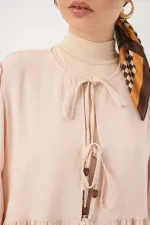 Kadın Önü Bağcıklı Tunik Pantolon İkili Takım 6744 - Krem