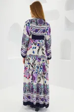 Robe hijab en viscose bleu marine et violette pour femme 2423