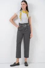 6556 Kemerli Kumaş Pantolon - Antrasit