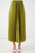 Jupe plissée aspect cuir 8009 - Vert olive