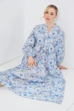 Robe hijab à motifs pour femme 2583 - Bleu
