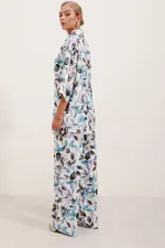 6607 Patterned Linen Two-Piece Set - Blue