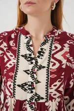 Robe longue hijab à motifs pour femme 2585 - Bordeaux