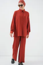 Kadın Örme Tesettür Alt Üst Takım 6711 - Kiremit