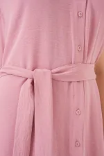 Kadın Sıfır Kol Kuşaklı Ayrobin Elbise 2568 - Pudra