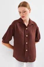 Chemise oversize à manches courtes en lin 20240 - Marron