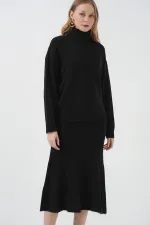 15892 Sweater Skirt Knitwear Two Piece Set - Black