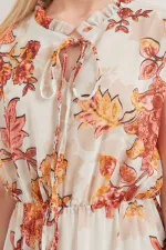 2503 Patterned Zero Sleeve Chiffon Dress - Brick