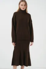 15892 Sweater Skirt and Knitwear Two-Piece Set - Brown