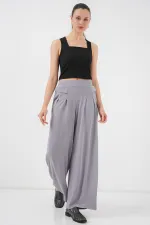 Kadın Geniş Paça Pileli Pantolon 6718 - Gri