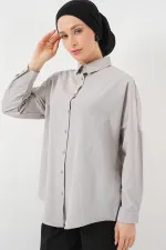 103901 Oversize Basic Hijab Shirt - Light Gray