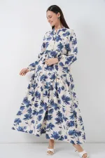 Kadın Lilyum Kumaş Uzun Tesettür Elbise 2593 - İndigo