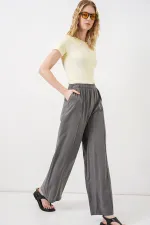 Women's Wide Leg Trousers with Elastic Waistband 30087 - Anthracite Women's Wide Leg Trousers with Elastic Waistband 30087 - Anthracite
