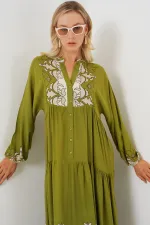 Robe hijab à motifs authentiques 2423 - Vert amande