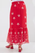 8010 Desenli Şifon Etek - A.Kırmızı