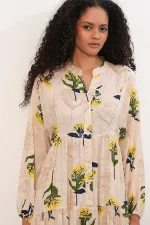 Women's Patterned Long Hijab Dress 2585 - Y. Yellow Women's Patterned Long Hijab Dress 2585 - Y. Yellow