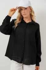 Kadın Uzun Oversize Gömlek 20320 - Siyah
