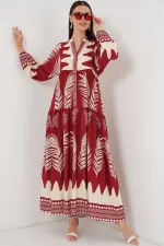 Robe hijab à motifs authentiques 2423 - Bordeaux foncé