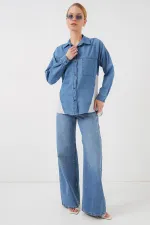 Kadın Sırt Detaylı Kot Gömlek 20305 - Mavi
