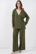 Kadın Örme Kimono Pantolon İkili Takım 30067 - Haki