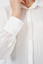 Kadın Çizgili Uzun Gömlek Tunik 5963 - Beyaz