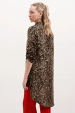 Tunique rayée à col noué 5613 - Marron clair