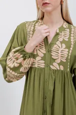 Robe hijab à motifs authentiques 2423 - Kaki