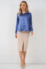 Chemise en satin fluide 3964 - Bleu marine