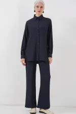 Women's Knitted Hijab Set (Top and Bottom) 6711 - Navy Blue Women's Knitted Hijab Set (Top and Bottom) 6711 - Navy Blue
