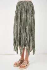 Kadın Asimetrik Tül Şifon Etek 8061 - Çağla