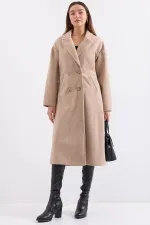 Manteau long oversize en laine et cachemire, coupe ample, référence 9113 - Biscuit