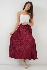 Jupe longue froissée brillante pour femme 8034 - Bordeaux
